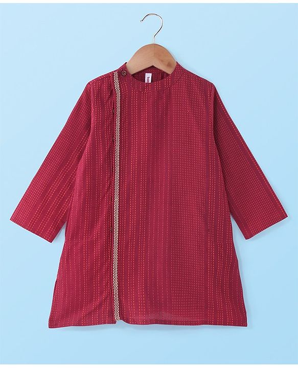 Babyhug 100% Cotton Woven Full Sleeves Dobby Kurta Pyjama Set - Red