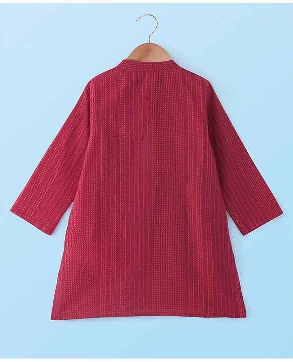 Babyhug 100% Cotton Woven Full Sleeves Dobby Kurta Pyjama Set - Red