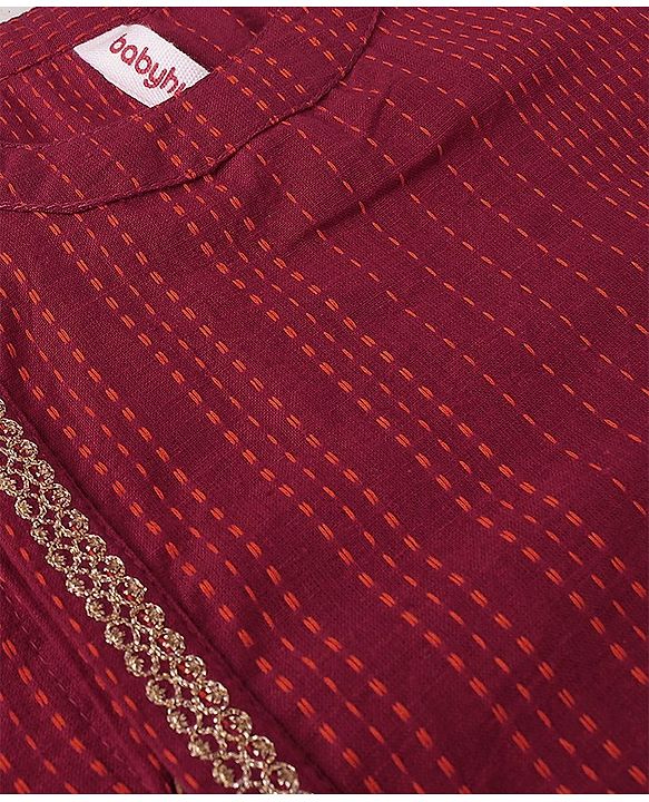 Babyhug 100% Cotton Woven Full Sleeves Dobby Kurta Pyjama Set - Red