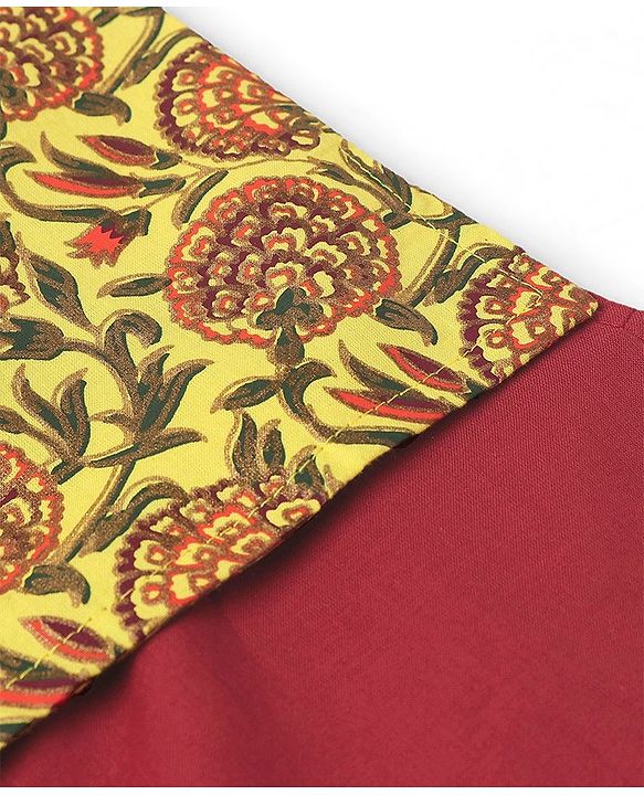 Babyhug Cotton Woven Full Sleeves Solid Kurta & Pajama Set with Floral Print Jacket - Red & Yellow
