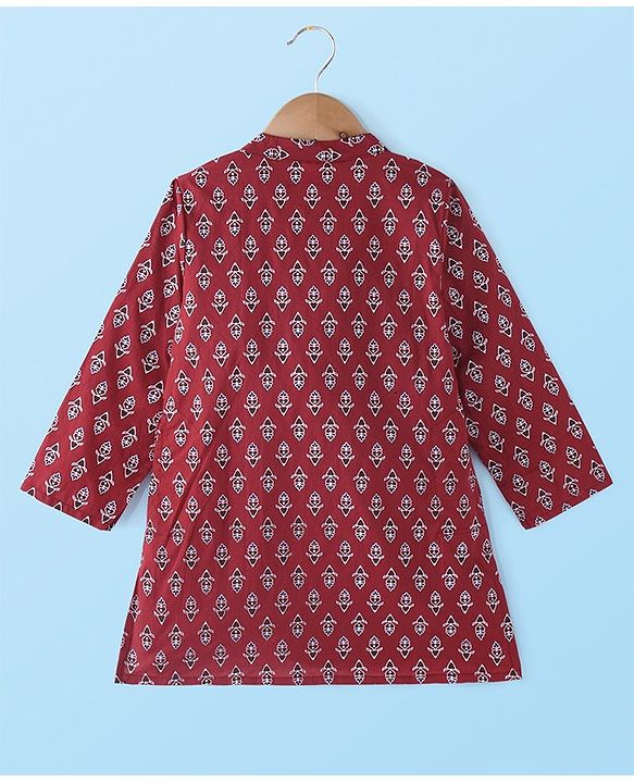 Babyhug Cotton Woven Full Sleeves Floral Printed Kurta Pyjama Set - Red