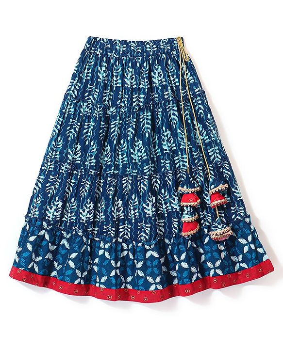 Babyhug Cotton Sleeveless Printed Choli with Lehenga  and Dupatta Set - Indigo