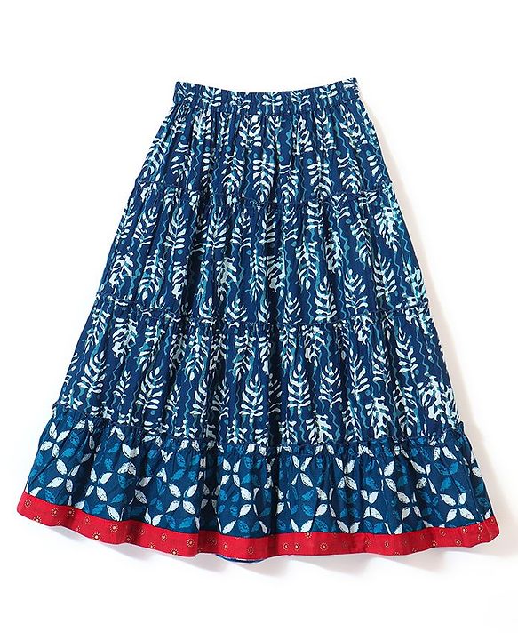 Babyhug Cotton Sleeveless Printed Choli with Lehenga  and Dupatta Set - Indigo