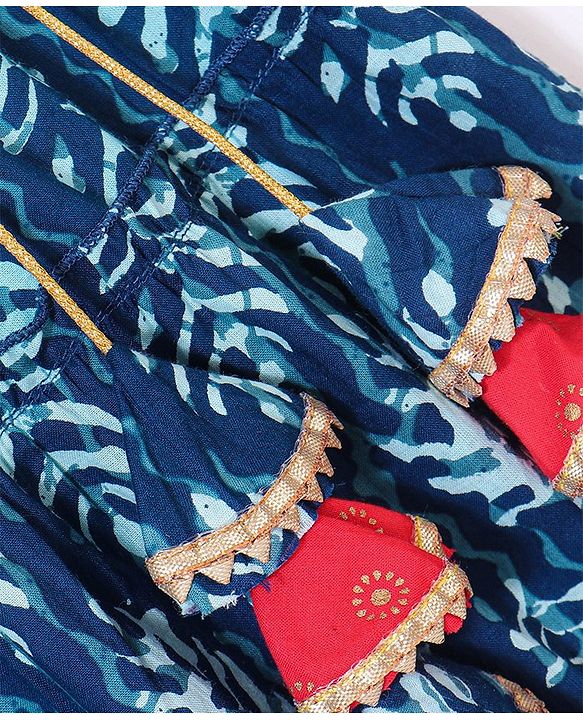 Babyhug Cotton Sleeveless Printed Choli with Lehenga  and Dupatta Set - Indigo