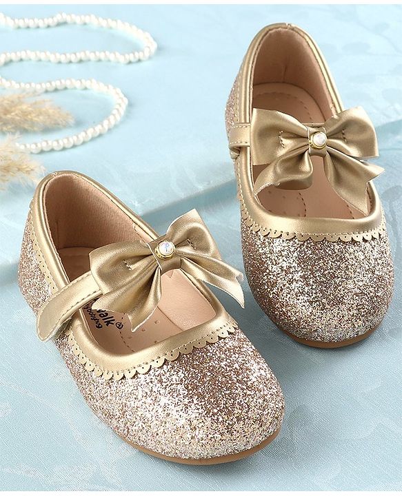Cute Walk by Babyhug Velcro Closure Bellies with Bow - Golden