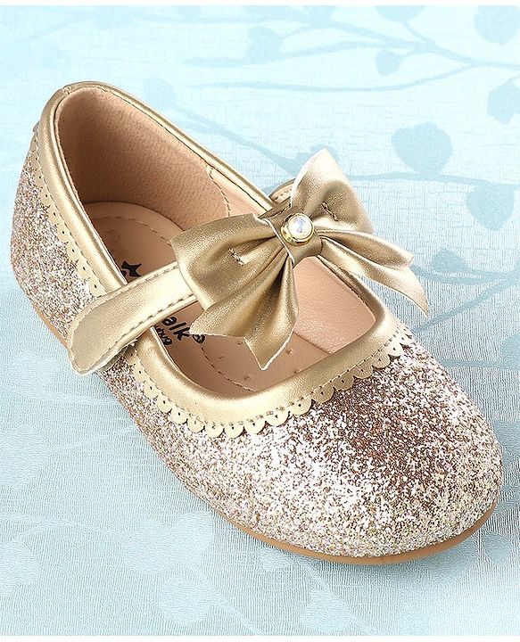 Cute Walk by Babyhug Velcro Closure Bellies with Bow - Golden
