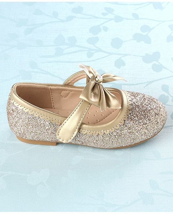 Cute Walk by Babyhug Velcro Closure Bellies with Bow - Golden