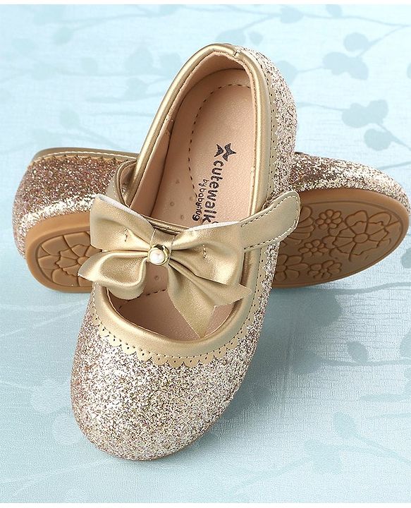Cute Walk by Babyhug Velcro Closure Bellies with Bow - Golden