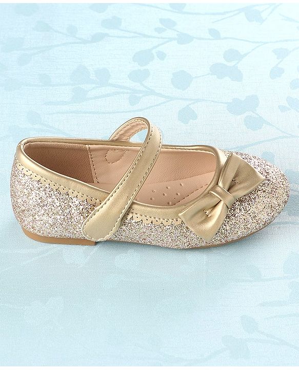 Cute Walk by Babyhug Party Wear Velcro Closure Belly Shoes Bow Appliques - Golden
