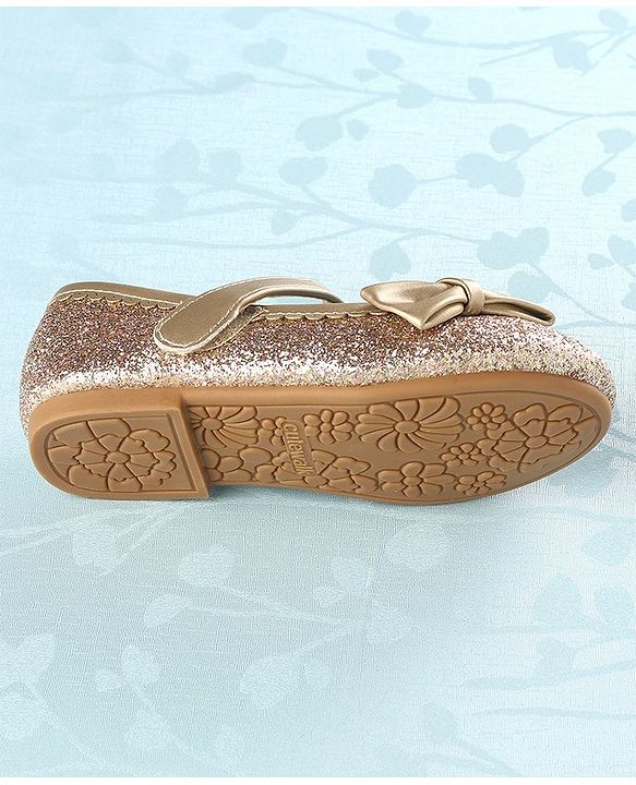 Cute Walk by Babyhug Party Wear Velcro Closure Belly Shoes Bow Appliques - Golden