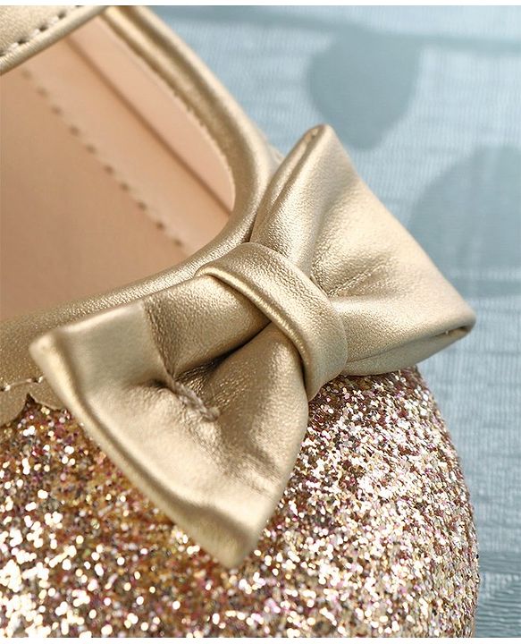 Cute Walk by Babyhug Party Wear Velcro Closure Belly Shoes Bow Appliques - Golden
