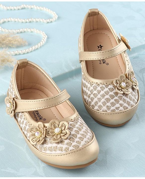 Cute Walk By Babyhug Bellies With Velcro Closure Floral Applique - Golden