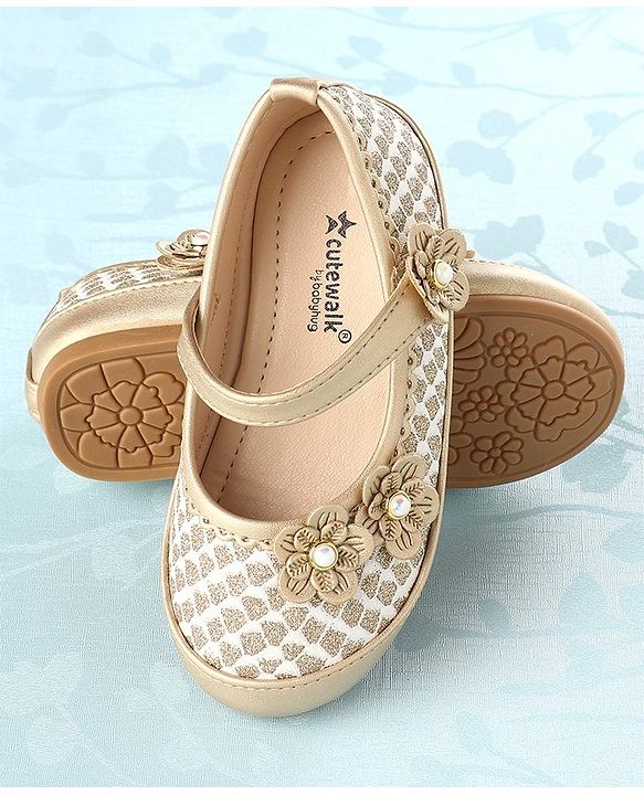 Cute Walk By Babyhug Bellies With Velcro Closure Floral Applique - Golden