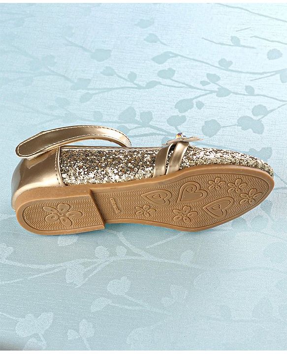 Cute Walk by Babyhug Front Strap Closure Bellies with Flower Applique and Embellishments - Golden