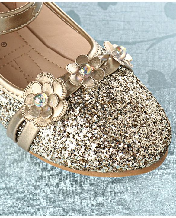 Cute Walk by Babyhug Front Strap Closure Bellies with Flower Applique and Embellishments - Golden