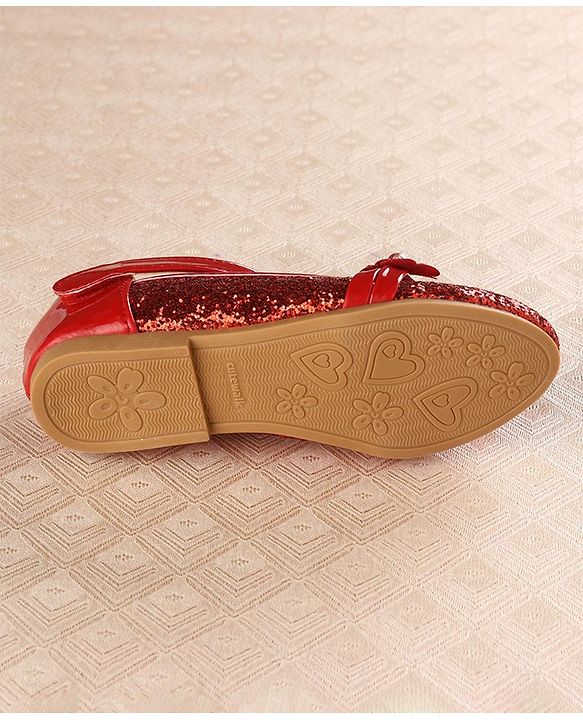 Cute Walk by Babyhug Front Strap Closure Bellies with Flower Applique and Embellishments - Red