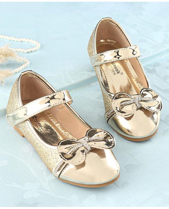 Cute Walk by Babyhug Front Strap Closure Bellies with Bow Applique - Golden