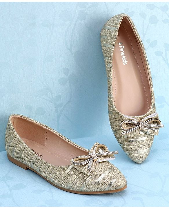 Pine Kids Slip On Bellies with Bow Applique - Golden