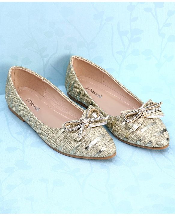 Pine Kids Slip On Bellies with Bow Applique - Golden