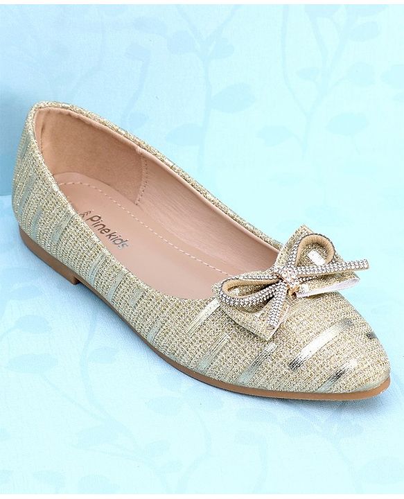 Pine Kids Slip On Bellies with Bow Applique - Golden