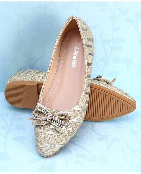 Pine Kids Slip On Bellies with Bow Applique - Golden