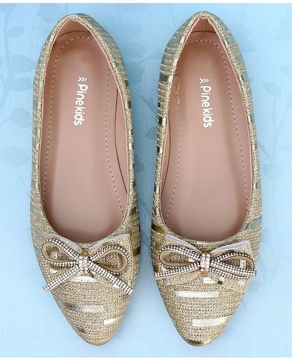 Pine Kids Slip On Bellies with Bow Applique - Golden
