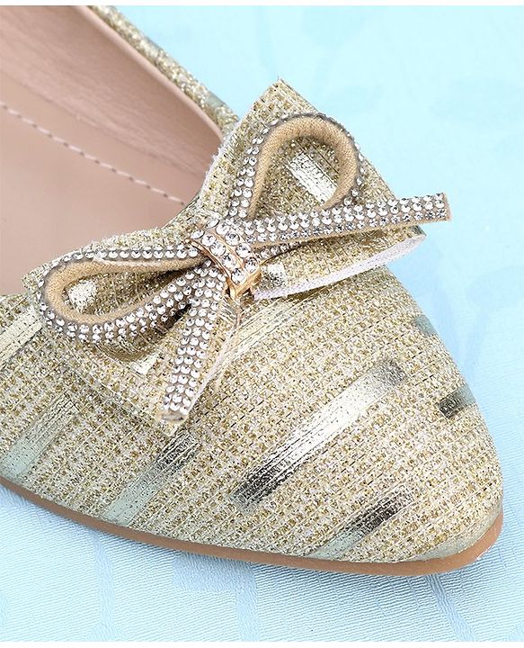 Pine Kids Slip On Bellies with Bow Applique - Golden