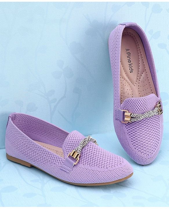 Pine Kids Slip On Bellies with Stone Studded Applique - Purple