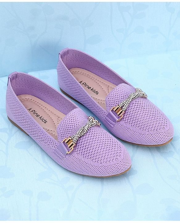 Pine Kids Slip On Bellies with Stone Studded Applique - Purple