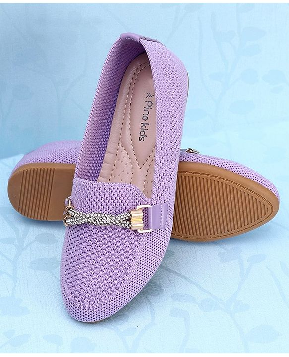 Pine Kids Slip On Bellies with Stone Studded Applique - Purple