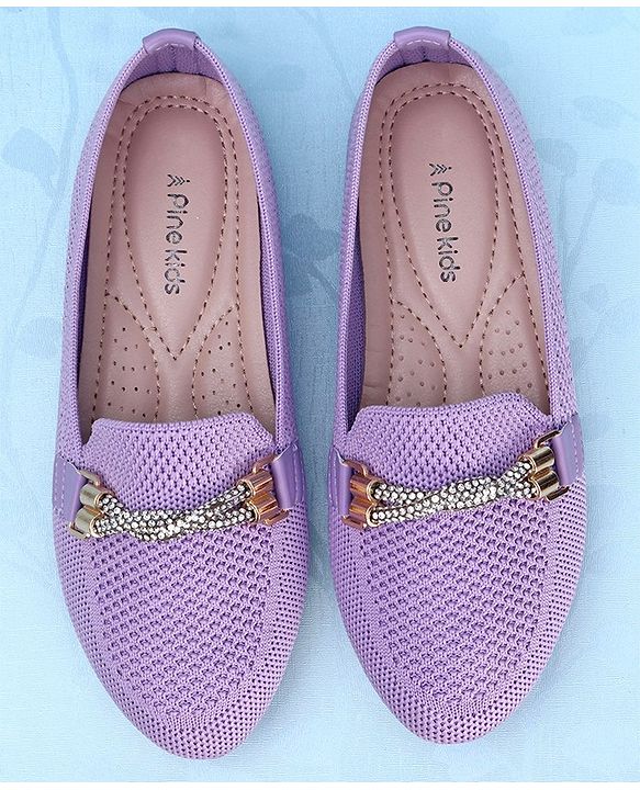Pine Kids Slip On Bellies with Stone Studded Applique - Purple