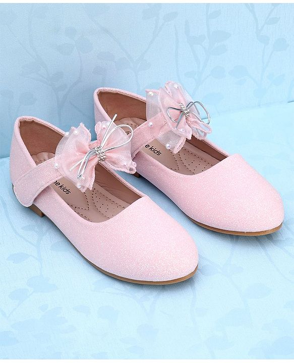 Pine Kids Slip On Party Wear Bellies with Bow Applique & Pearl Detailing - Pink