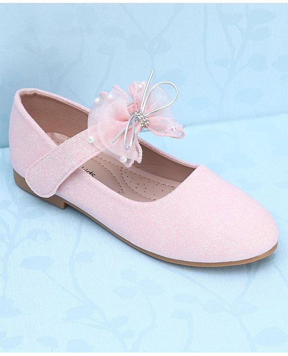 Pine Kids Slip On Party Wear Bellies with Bow Applique & Pearl Detailing - Pink