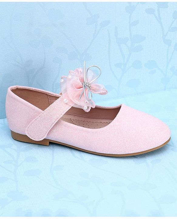 Pine Kids Slip On Party Wear Bellies with Bow Applique & Pearl Detailing - Pink