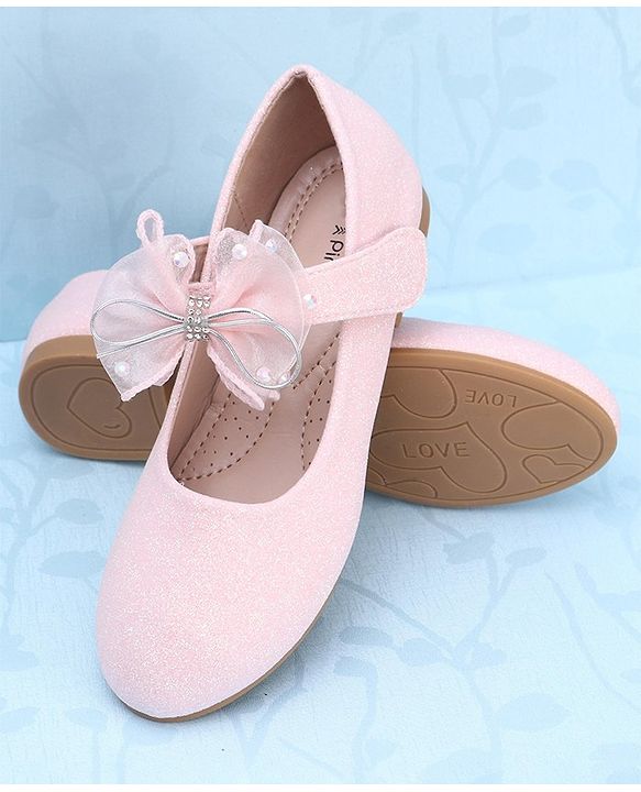 Pine Kids Slip On Party Wear Bellies with Bow Applique & Pearl Detailing - Pink