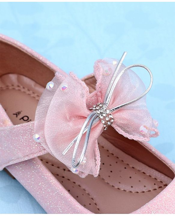 Pine Kids Slip On Party Wear Bellies with Bow Applique & Pearl Detailing - Pink