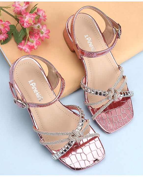 Pine Kids Slip On Sandals with Stone Detailing & Buckle Closure - Pink
