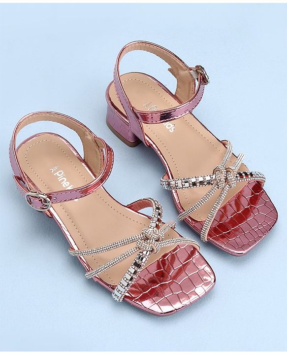 Pine Kids Slip On Sandals with Stone Detailing & Buckle Closure - Pink