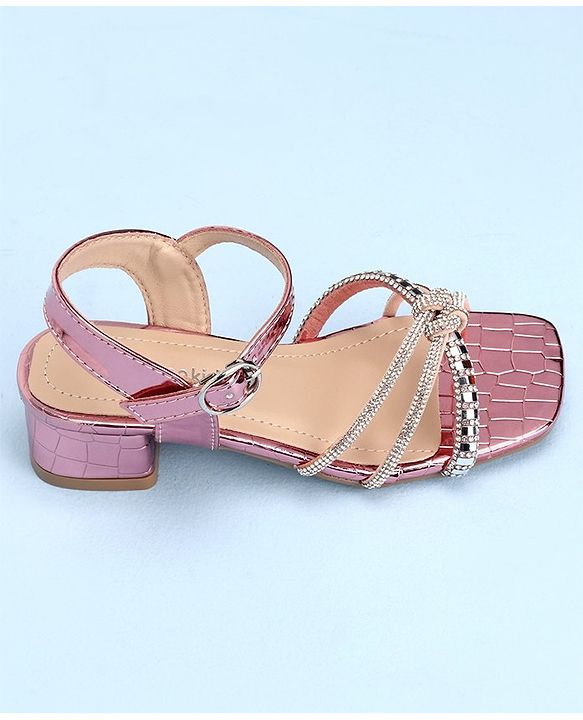 Pine Kids Slip On Sandals with Stone Detailing & Buckle Closure - Pink