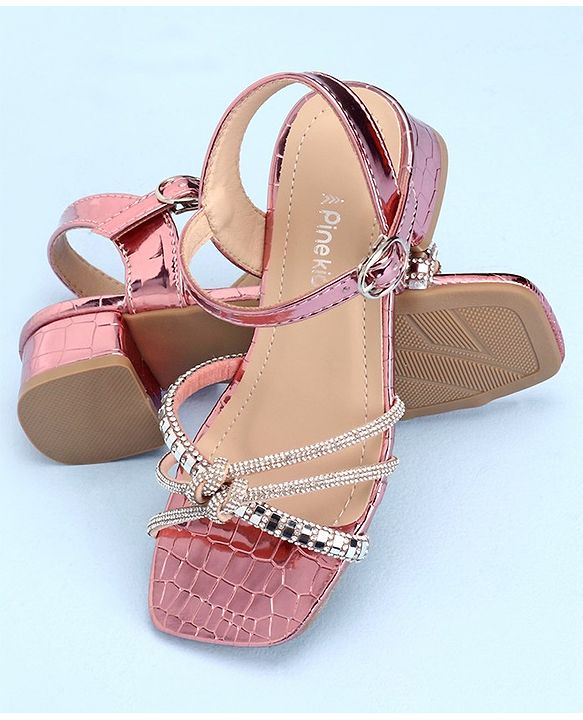 Pine Kids Slip On Sandals with Stone Detailing & Buckle Closure - Pink
