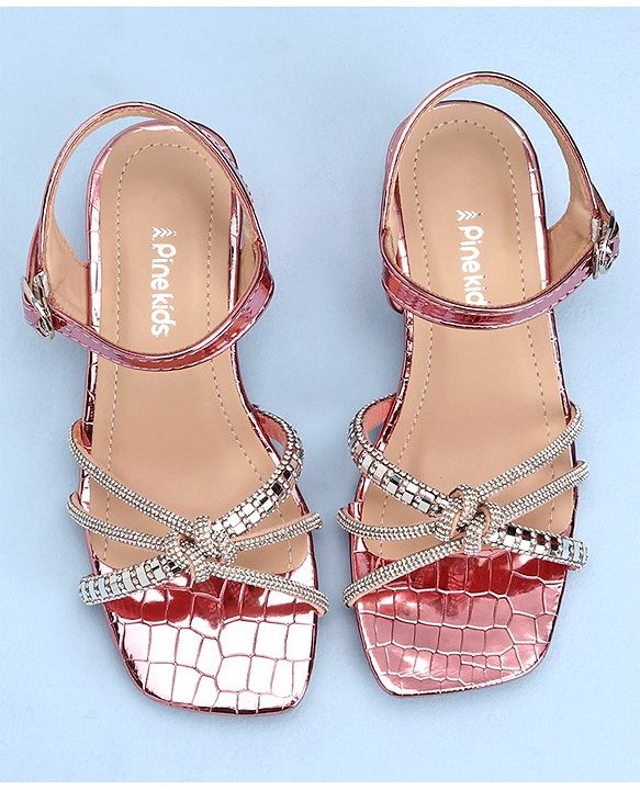 Pine Kids Slip On Sandals with Stone Detailing & Buckle Closure - Pink