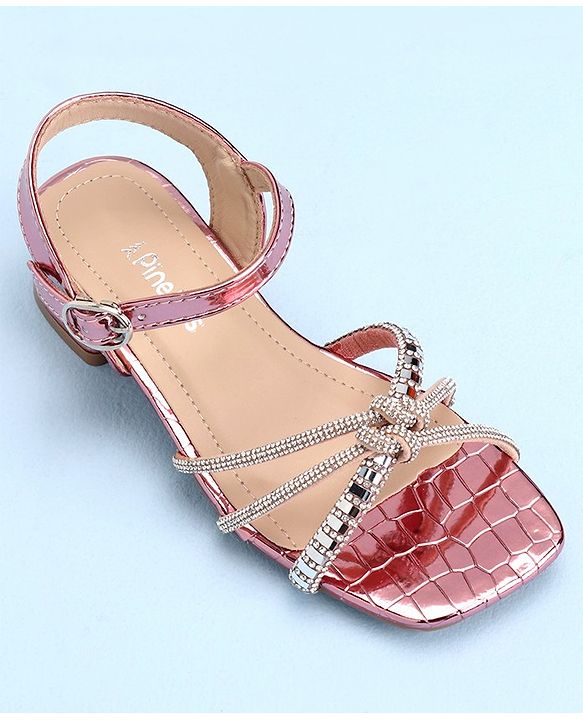 Pine Kids Slip On Sandals with Stone Detailing & Buckle Closure - Pink