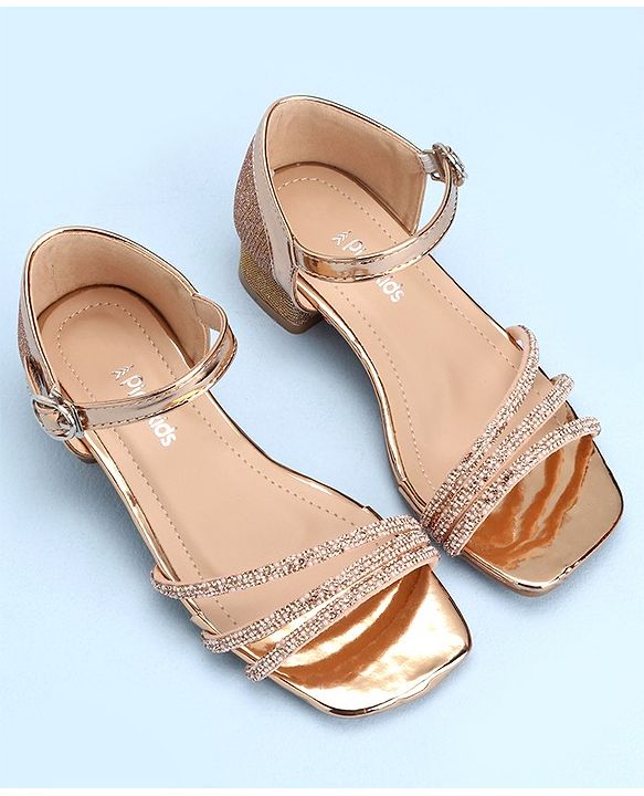 Pine Kids Slip On Sandals with Stone Detailing & Buckle Closure - Champagne Gold