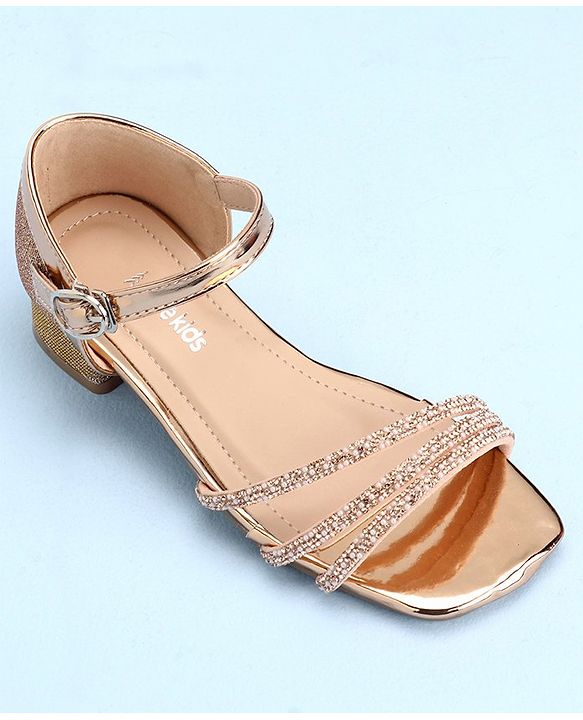 Pine Kids Slip On Sandals with Stone Detailing & Buckle Closure - Champagne Gold