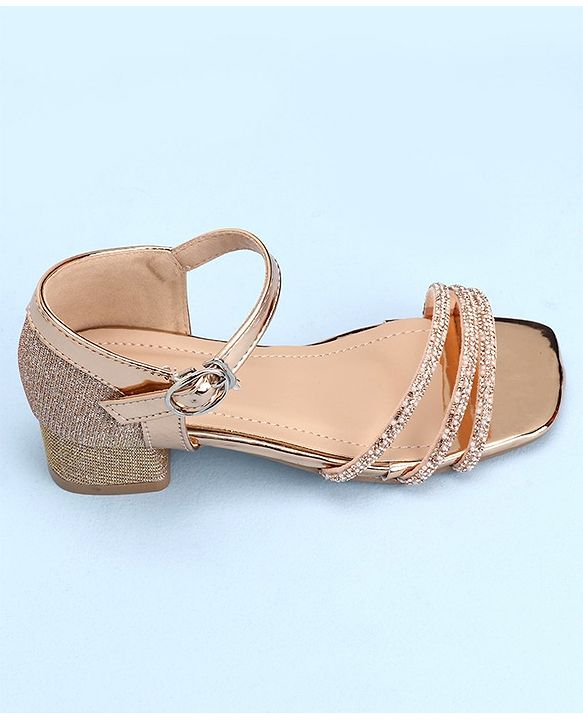 Pine Kids Slip On Sandals with Stone Detailing & Buckle Closure - Champagne Gold