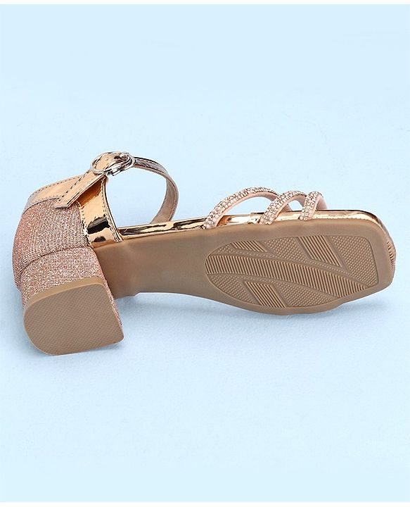 Pine Kids Slip On Sandals with Stone Detailing & Buckle Closure - Champagne Gold