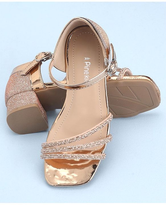 Pine Kids Slip On Sandals with Stone Detailing & Buckle Closure - Champagne Gold