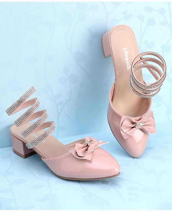 Pine Kids Stone Studded Slip On Spiral Sandal With Bow Applique- Pink