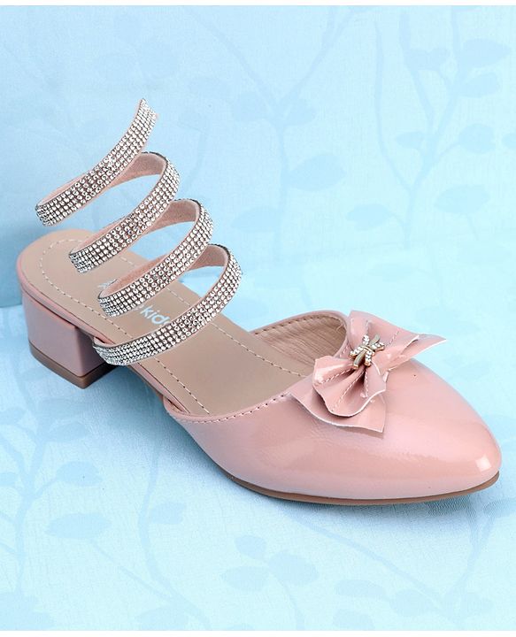 Pine Kids Stone Studded Slip On Spiral Sandal With Bow Applique- Pink