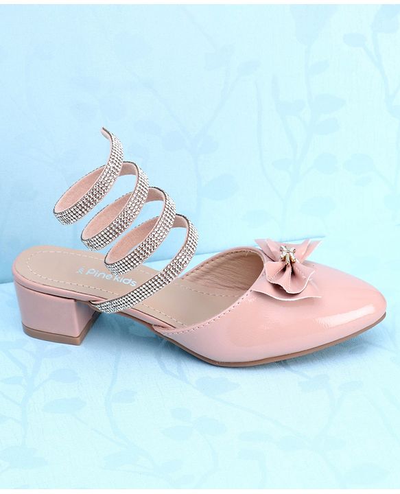 Pine Kids Stone Studded Slip On Spiral Sandal With Bow Applique- Pink